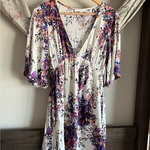Love Stitch Purple and Pink Flutter Sleeve Midi Sundress